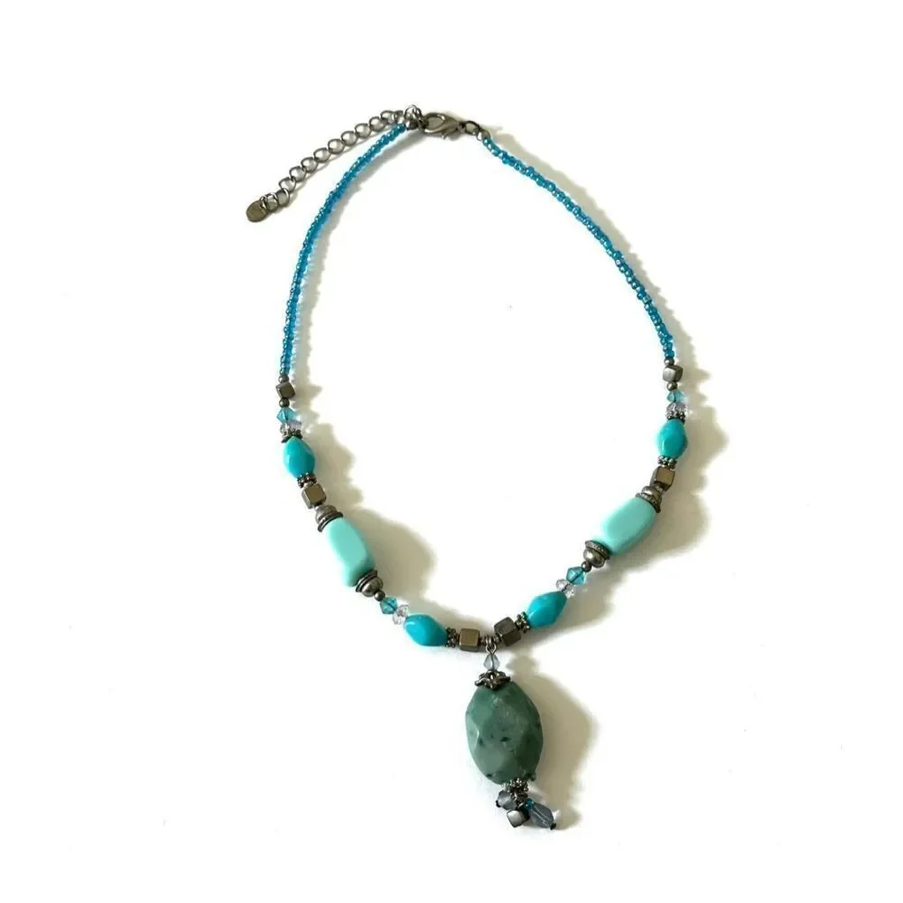 Turquoise blue beaded necklace